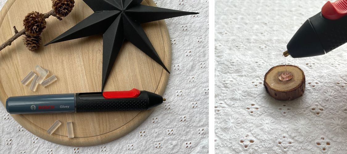Heißklebestift Gluey von Bosch mit Bastelutensilien als Geschenketipp